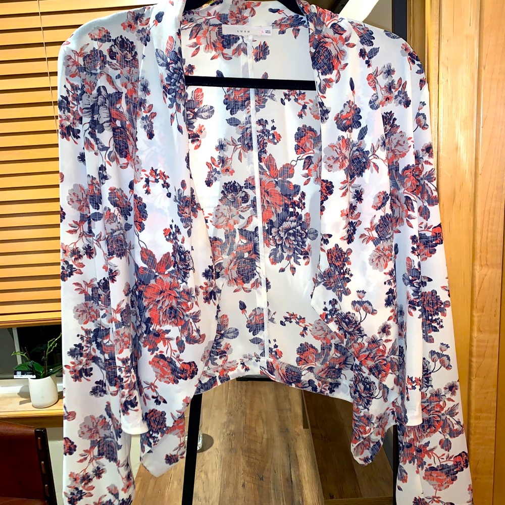 Lush Floral Crop Jacket, Blazer, Open-front Shirt